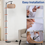 Cozylumi™ 70'' Dimmable Arc Rattan Floor Lamp Standing Lamp with Rattan & Fabric Double