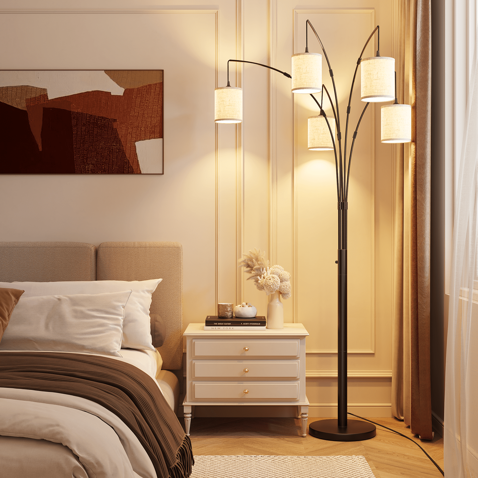 Cozylumi™ 5 Lights Tree Floor Lamp, 83.5" Large Tall Standing Lamp with Drum Linen