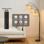 Cozylumi™ Netin 80 3-Light Modern Dimmable Black Arc Floor Lamp with Beige Shades