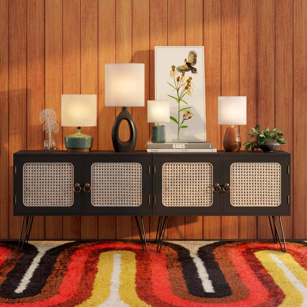 Cozylumi™ 17 in Mid-Century Green Ceramic Table Lamp with Wood Base