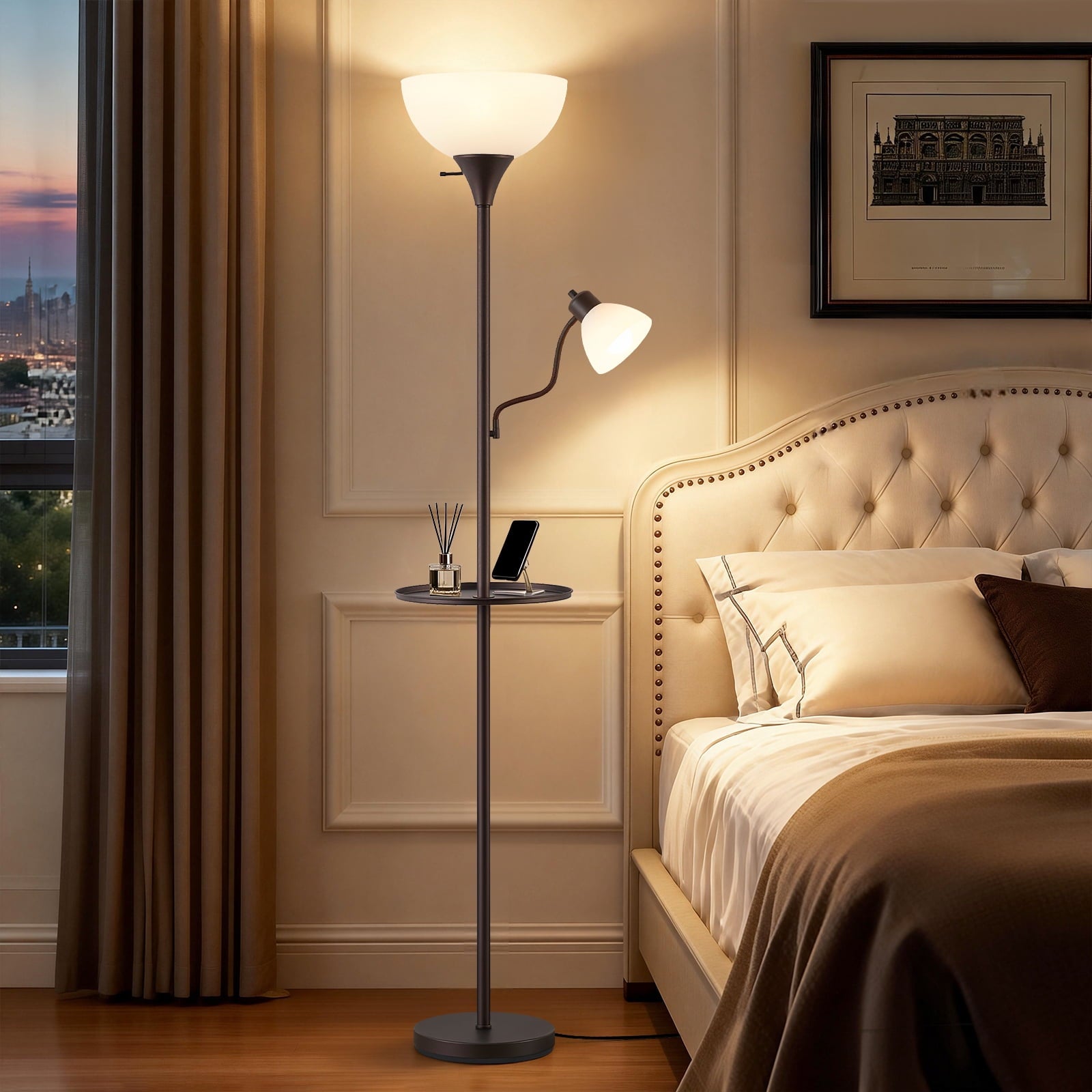 Cozylumi™ 72" Floor Lamp with Table, Adjustable Reading Lights, Modern Floor Lamps for