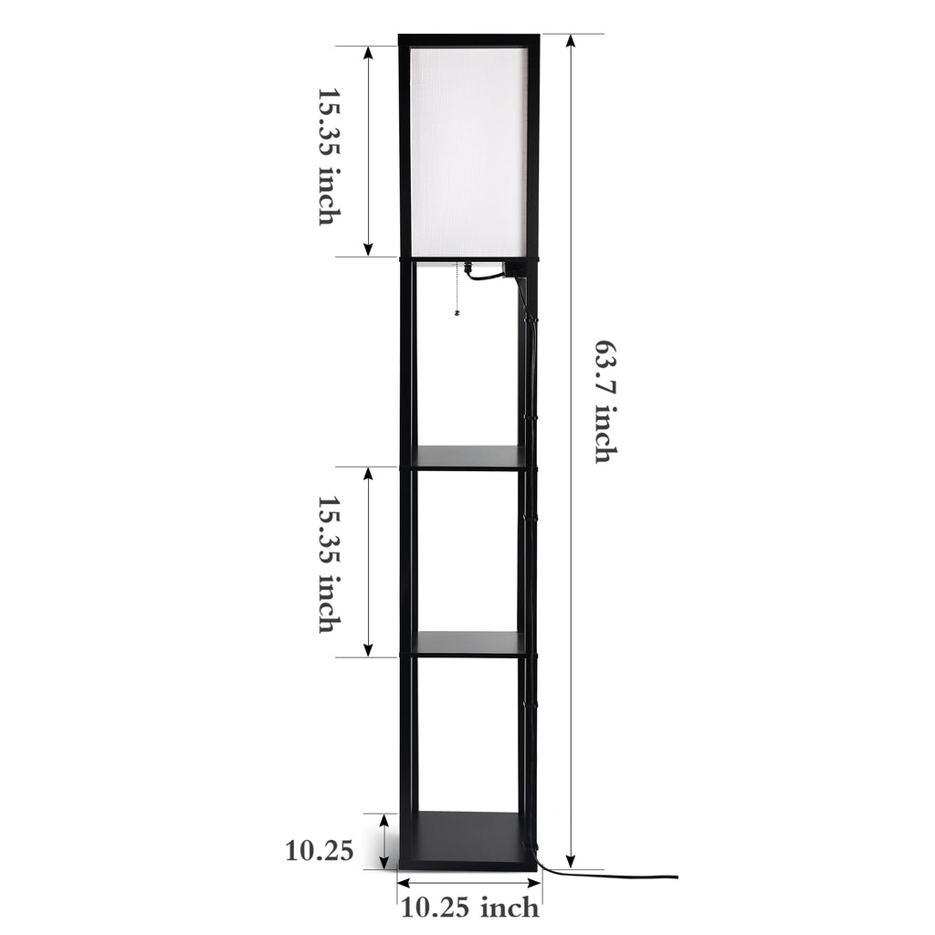 Cozylumi™ Floor Lamp with Shelves and Charging, 63.7'' Dimmable Standing Tall Wood