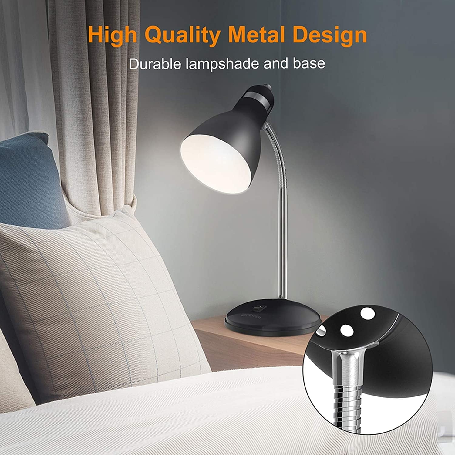 Cozylumi™ Metal Desk Lamp, Adjustable Gooseneck Reading Lamp for Home, Office, Bedroom