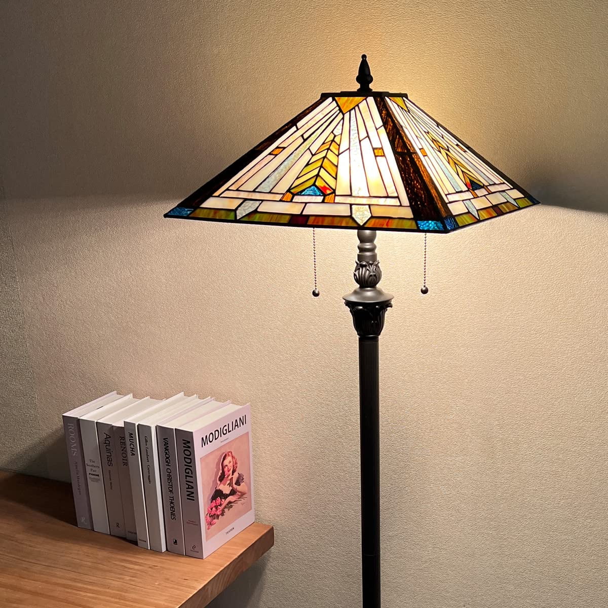 Cozylumi™ Tiffany Floor Lamp Mission Style Blue Stained Glass Floor Light for Reading