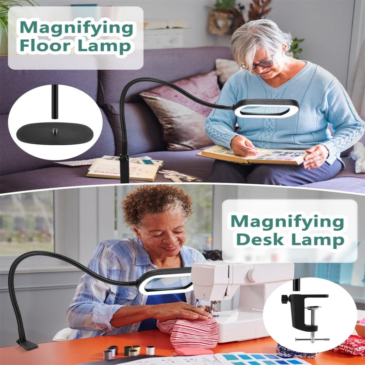 Cozylumi™ Veemagni 3-in-1 Magnifying Glass Floor Lamp with Stand, Rectangular Real