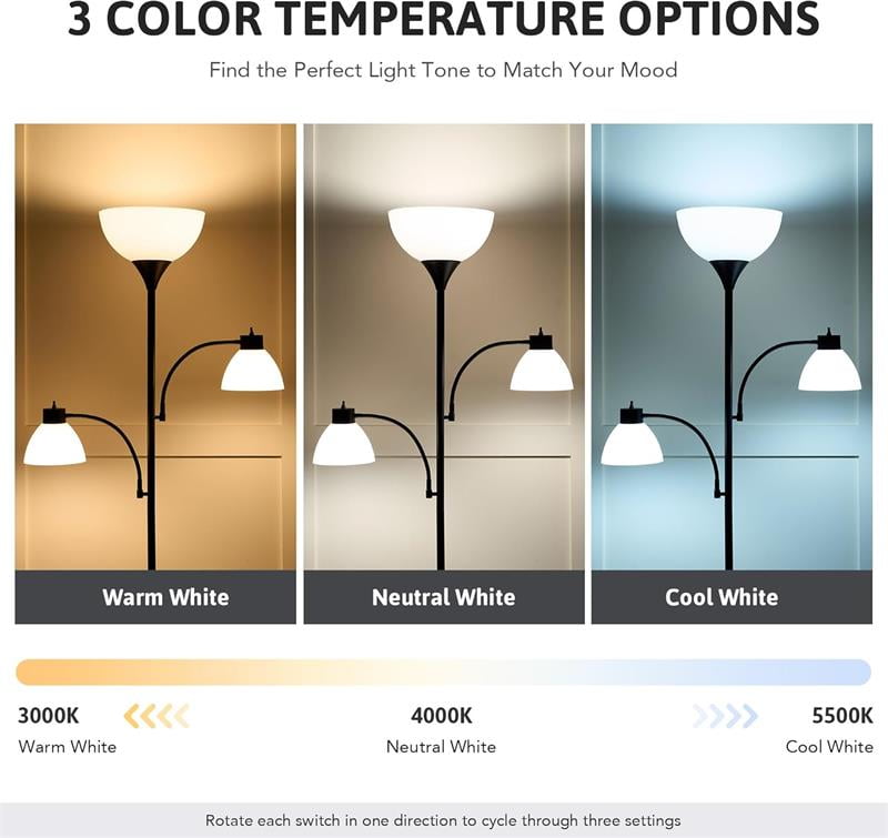 Cozylumi™ Lumadin 71'' Black Floor Lamp With 2 Adjustable Reading Lamp, Modern Design,3