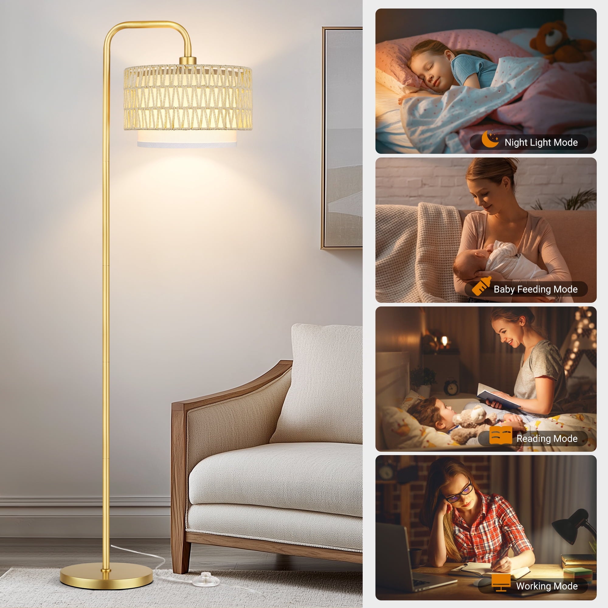 Cozylumi™ Beige Floor Lamp with 3 Color Temperatures, Farmhouse Tall Lamp for Living