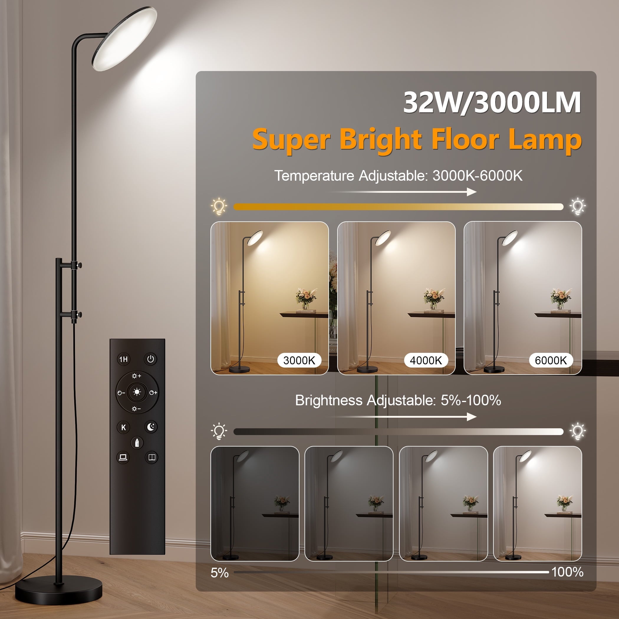Cozylumi™ 32W/3000LM Floor Lamp, Super Bright LED Floor Lamp with Remote Control, 70"