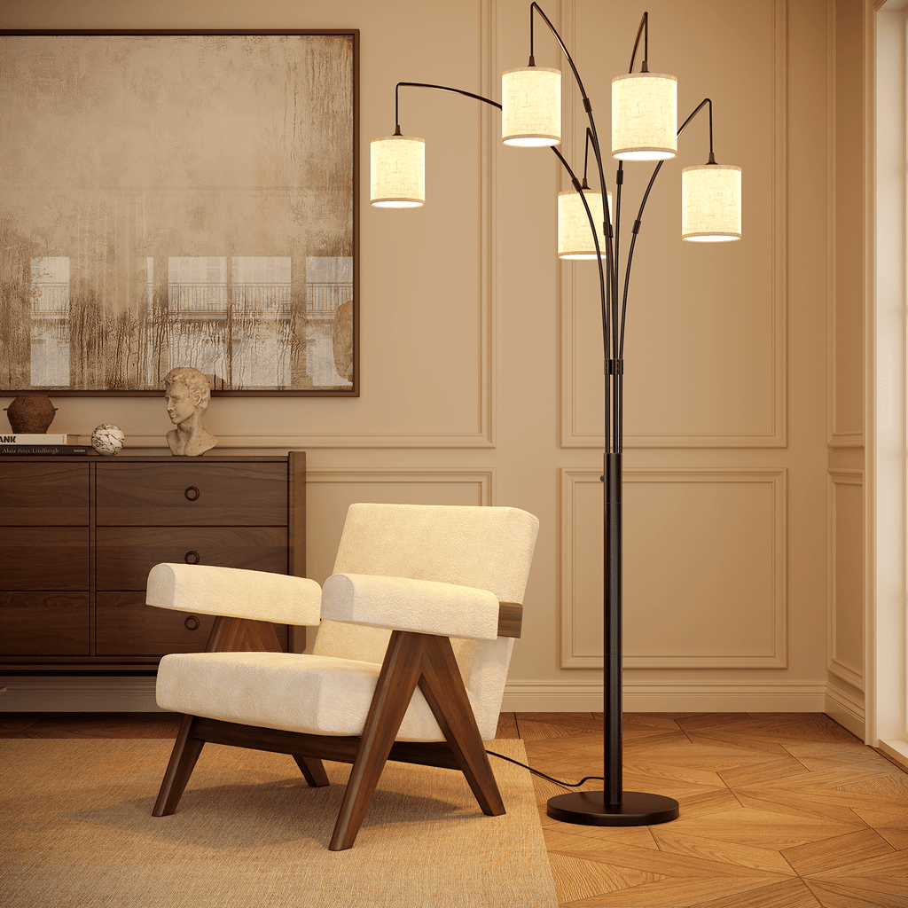 Cozylumi™ 5 Lights Tree Floor Lamp, 83.5" Large Tall Standing Lamp with Drum Linen