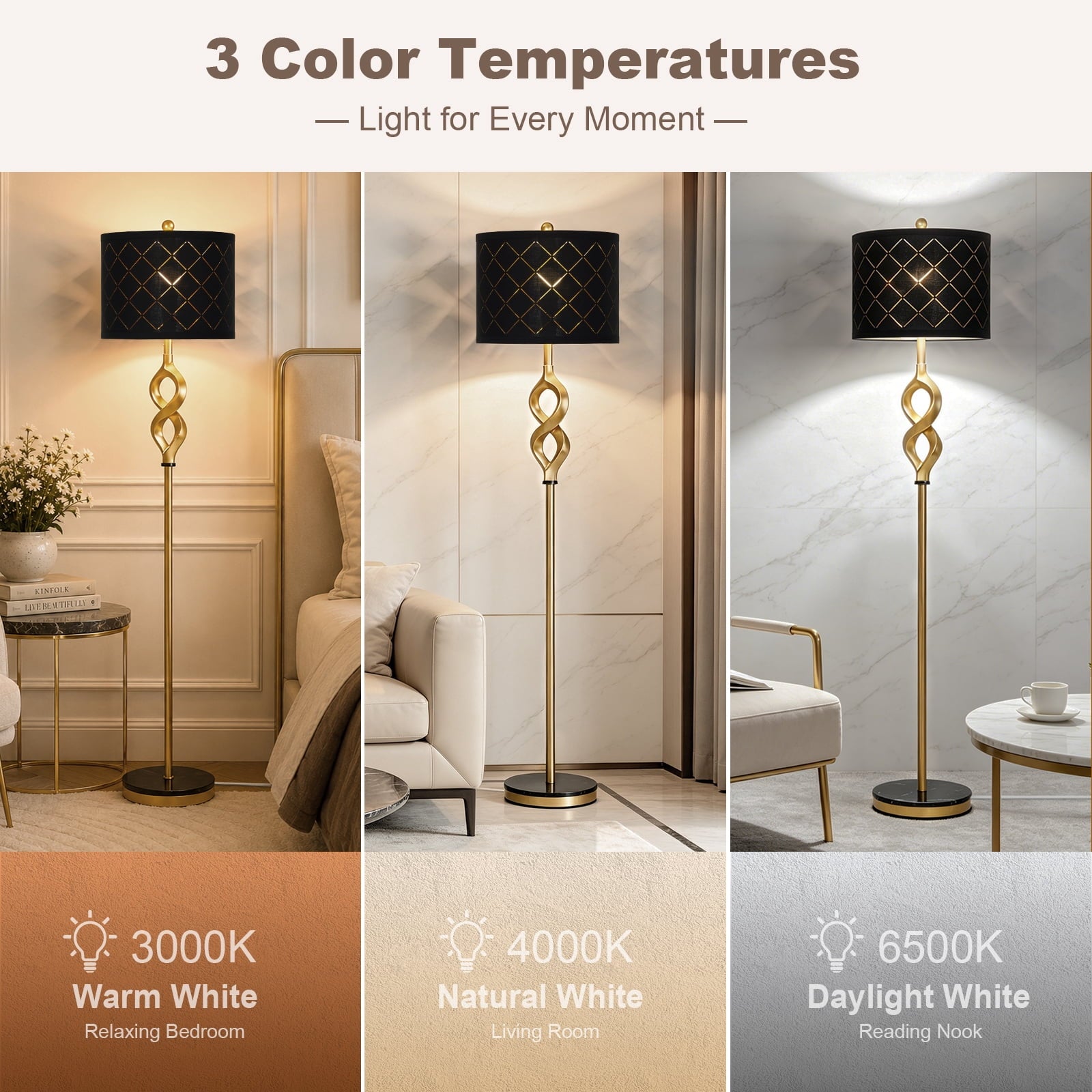 Cozylumi™ Lolikit Modern Gold Floor Lamp for Living Room Bedroom 65" Tall Retro
