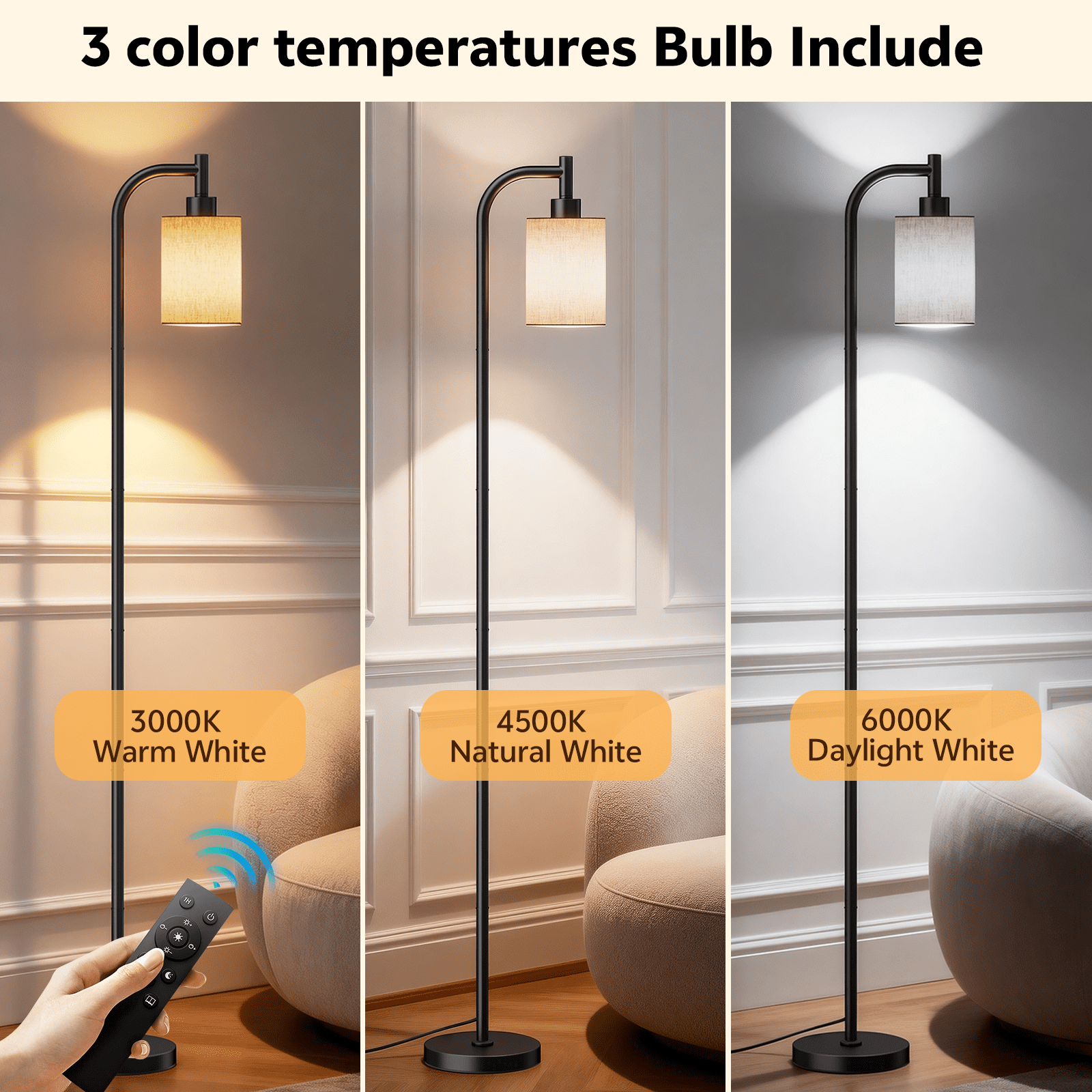 Cozylumi™ Floor Lamps for Living Room,3-Way Dimmable Standing Lamps with White