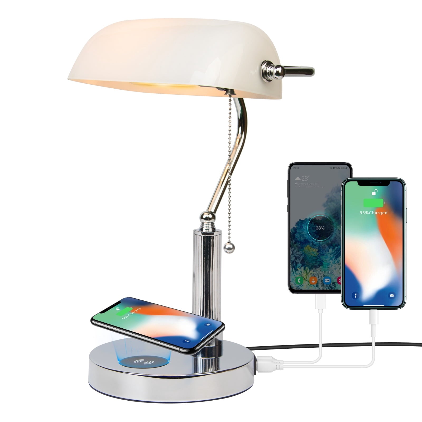 Cozylumi™ Novaretro Vintage Green Glass Bankers Floor Lamp with Adjustable Arm & Pull
