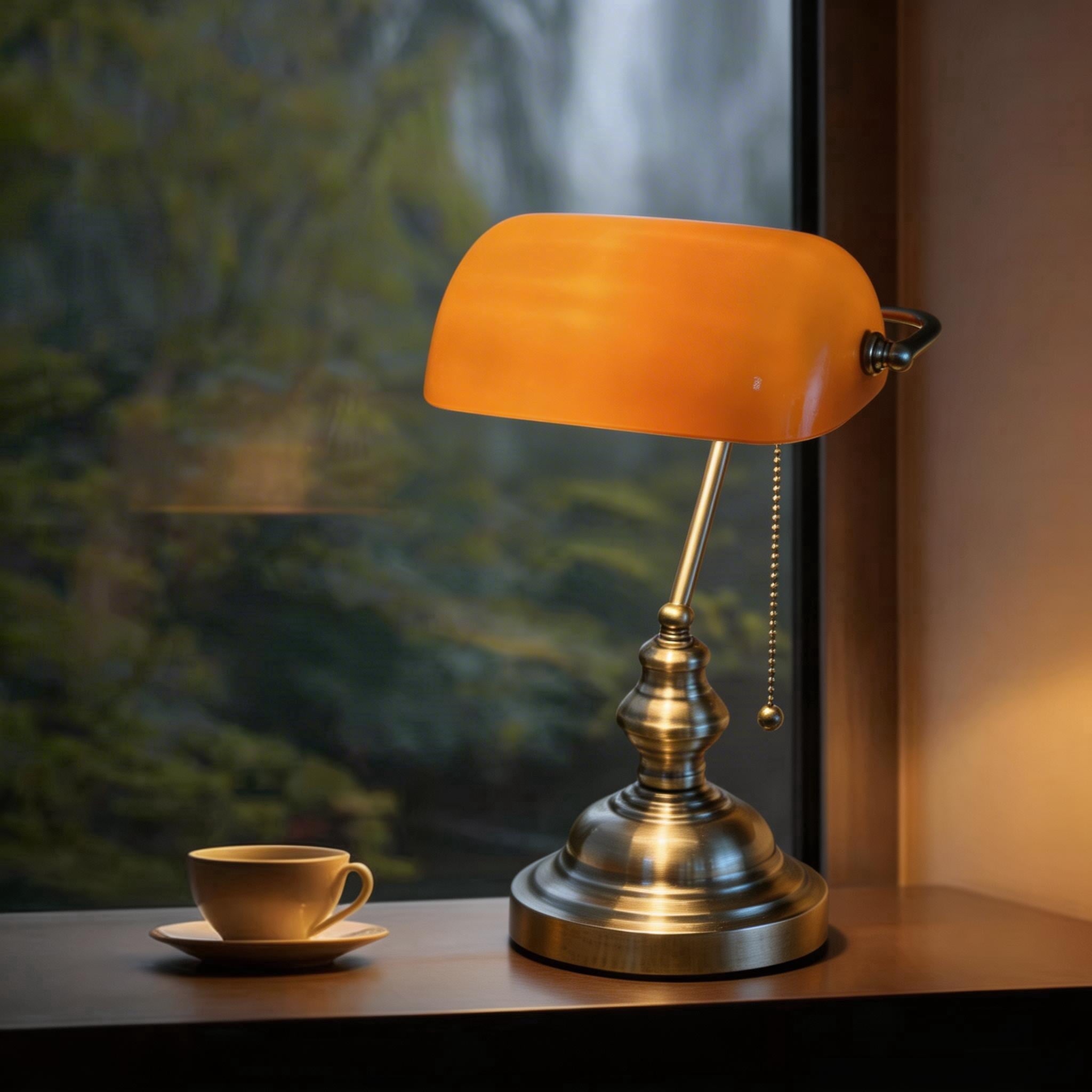 Cozylumi™ Novaretro Vintage Green Glass Bankers Floor Lamp with Adjustable Arm & Pull