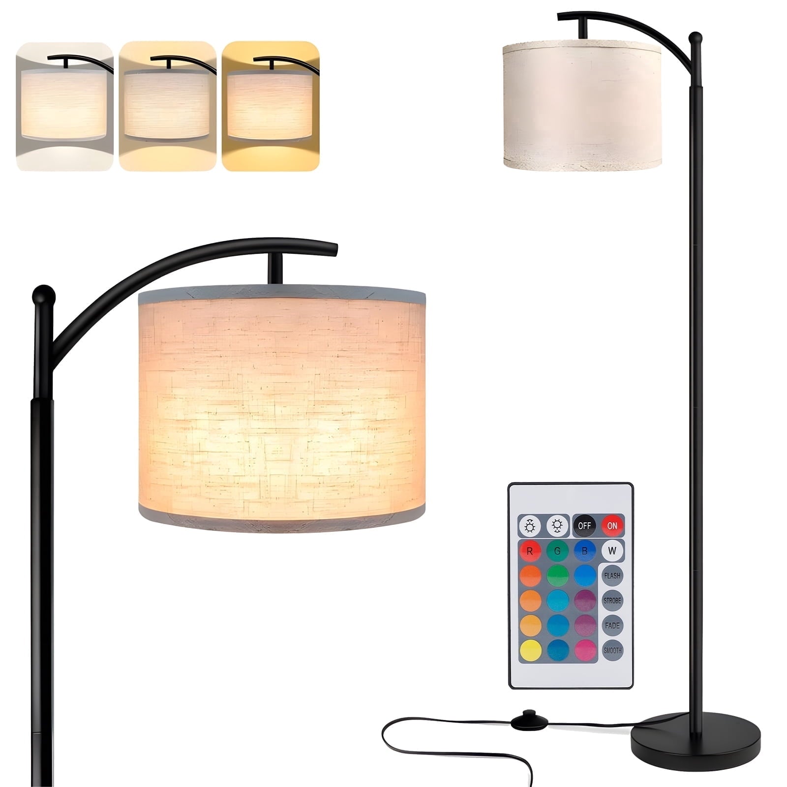 Cozylumi™ FOUKUS Arc Floor Lamp for Living Room: 16 Color LED Modern Tall Black