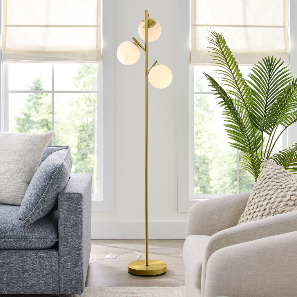 Cozylumi™ 3-Globe Freestanding Floor Lamp, 65 in, Frosted Glass Shades, Foot Switch