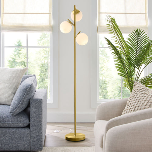 Cozylumi™ 3-Globe Freestanding Floor Lamp, 65 in, Frosted Glass Shades, Foot Switch
