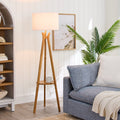 Cozylumi™ 63 in Natural Wood Tripod Floor Lamp with Pleated Shade