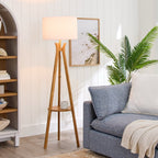 Cozylumi™ 63 in Natural Wood Tripod Floor Lamp with Pleated Shade