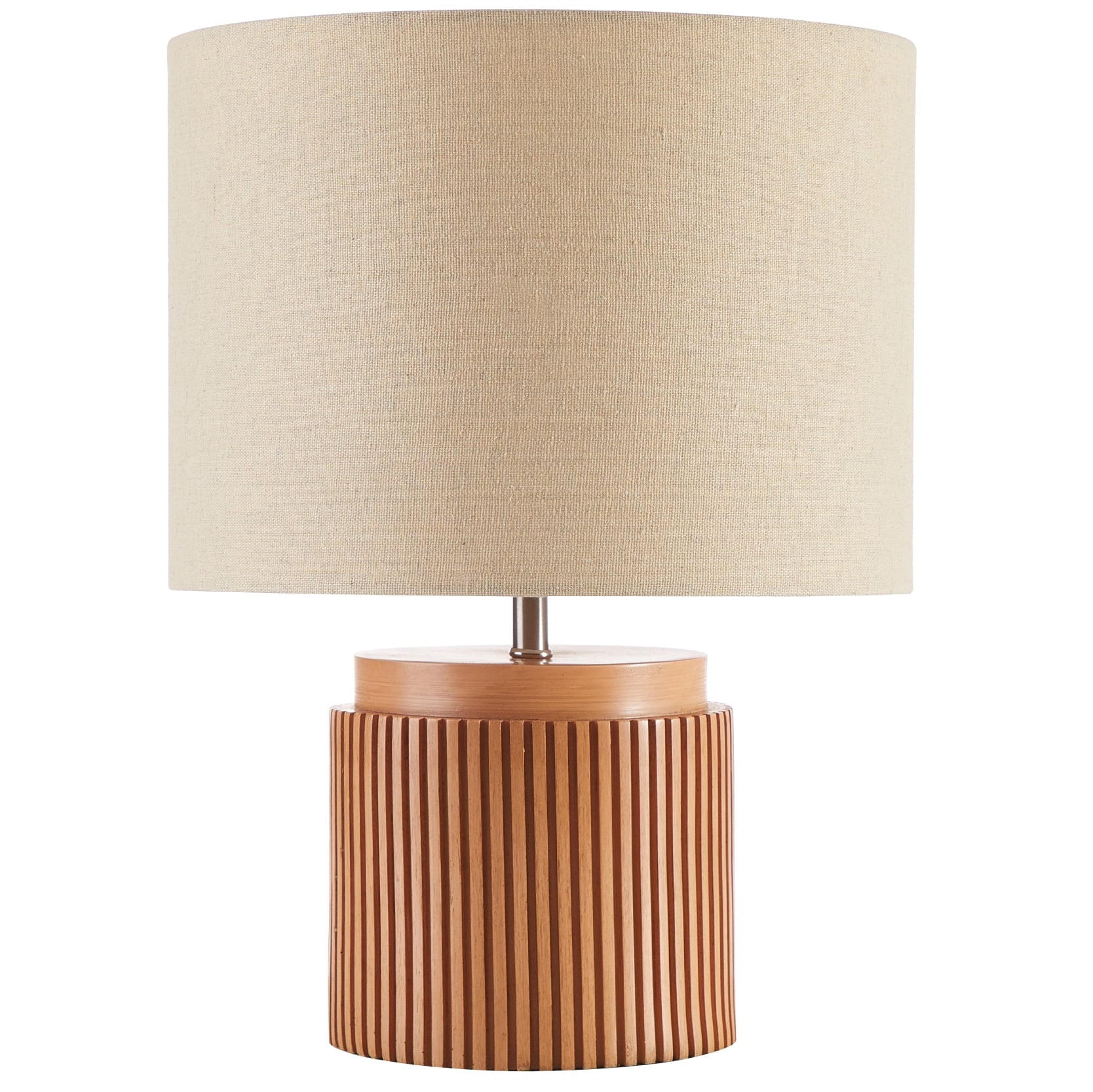 Cozylumi™ Beautiful 10.25" x 10.25" x 14" Brown Faux Ribbed Wood Table Lamp by Drew