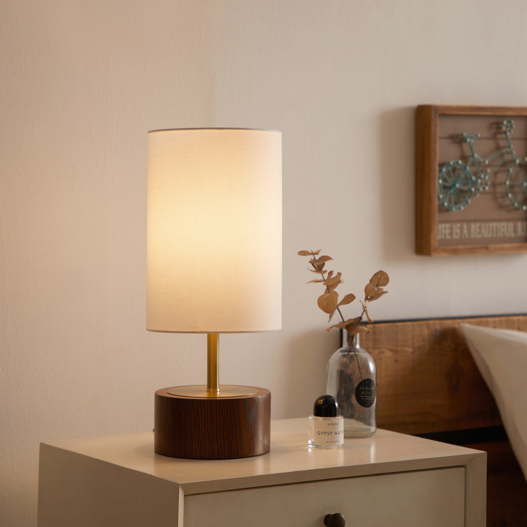 Cozylumi™ Woodgrain Touch Table Lamp, Walnut and Brushed Brass Finish, 16.25 in
