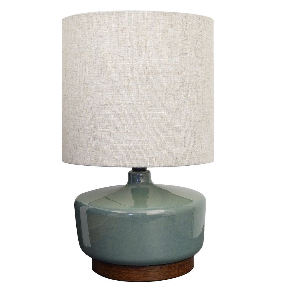 Cozylumi™ 17 in Mid-Century Green Ceramic Table Lamp with Wood Base
