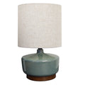 Cozylumi™ 17 in Mid-Century Green Ceramic Table Lamp with Wood Base