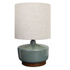 Cozylumi™ 17 in Mid-Century Green Ceramic Table Lamp with Wood Base