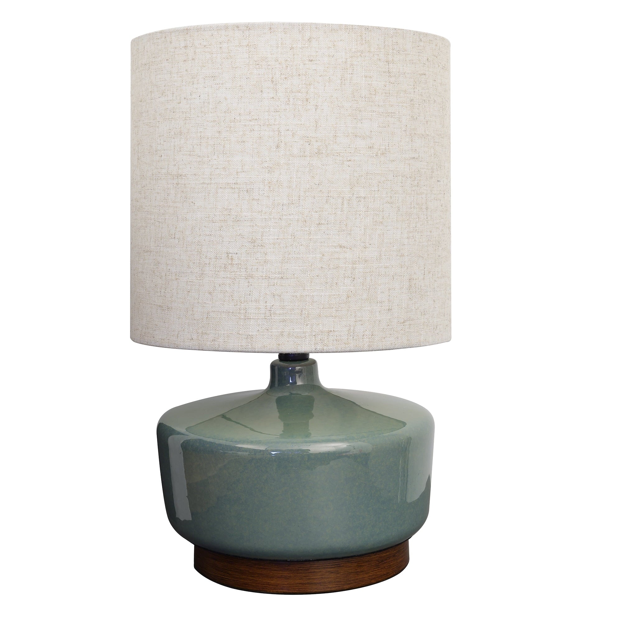 Cozylumi™ 17 in Mid-Century Green Ceramic Table Lamp with Wood Base