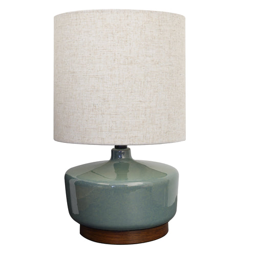 Cozylumi™ 17 in Mid-Century Green Ceramic Table Lamp with Wood Base
