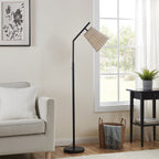 Cozylumi™ 60 in Boho Black Angled Floor Lamp with Rattan Shade