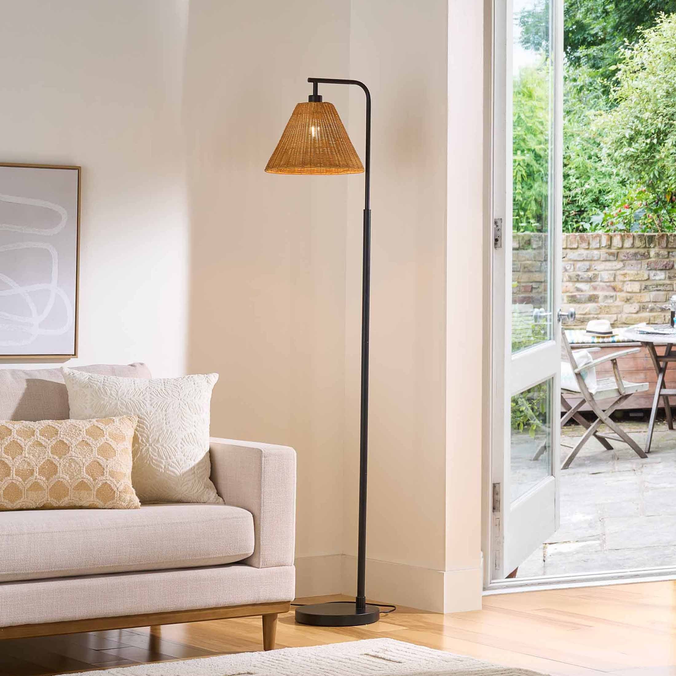 Cozylumi™ 70" Metal Floor Lamp with Natural Woven Rattan Shade