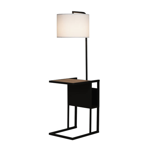 Cozylumi™ 54" Matte Black Metal Floor Lamp with Faux Wood Table and Magazine Rack
