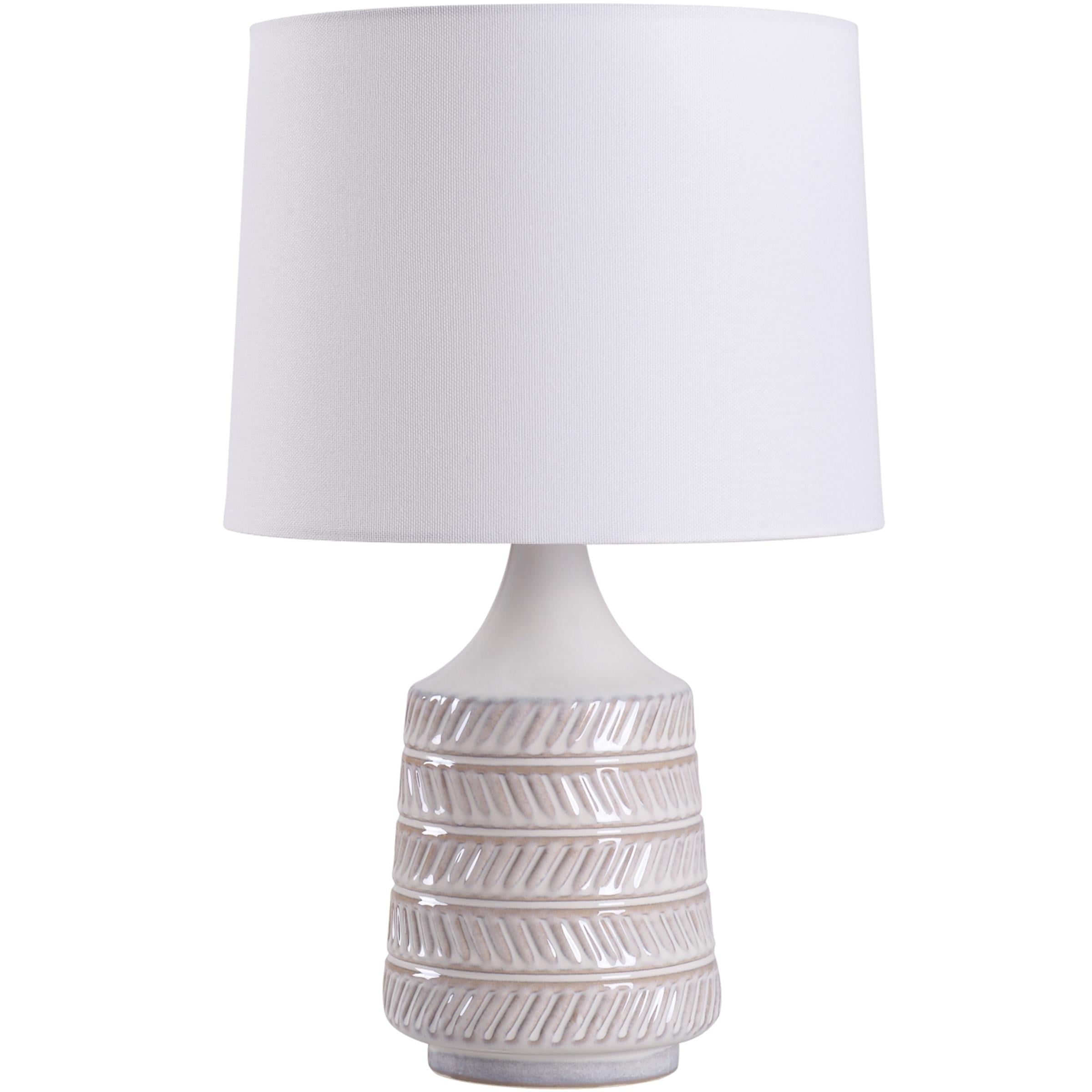 Cozylumi™ White and Beige Etched Ceramic Table Lamp with Shade 17"H