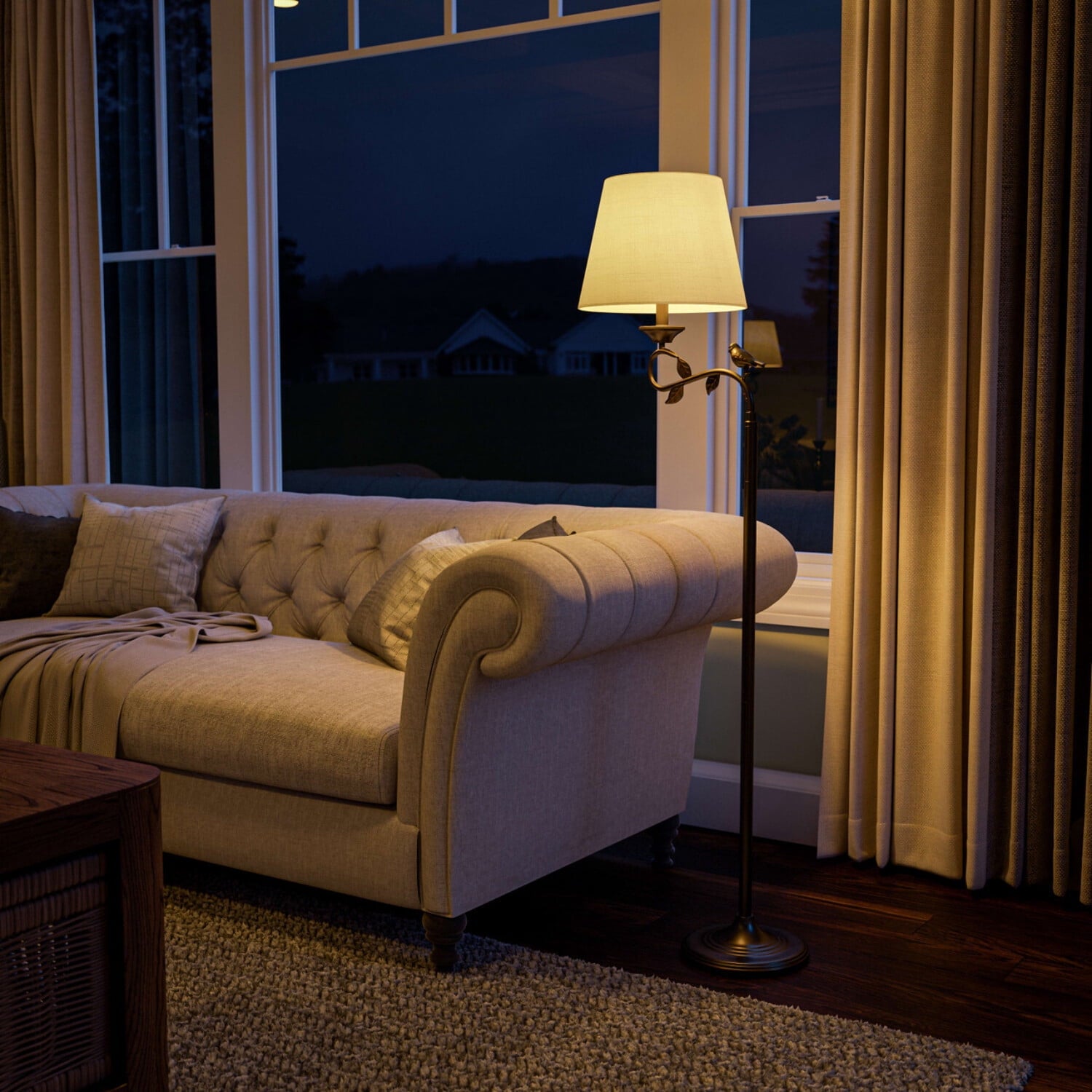 Cozylumi™ Birdsong 60'' Dimmable Floor Lamp with Oatmeal Fabric Empire Shade