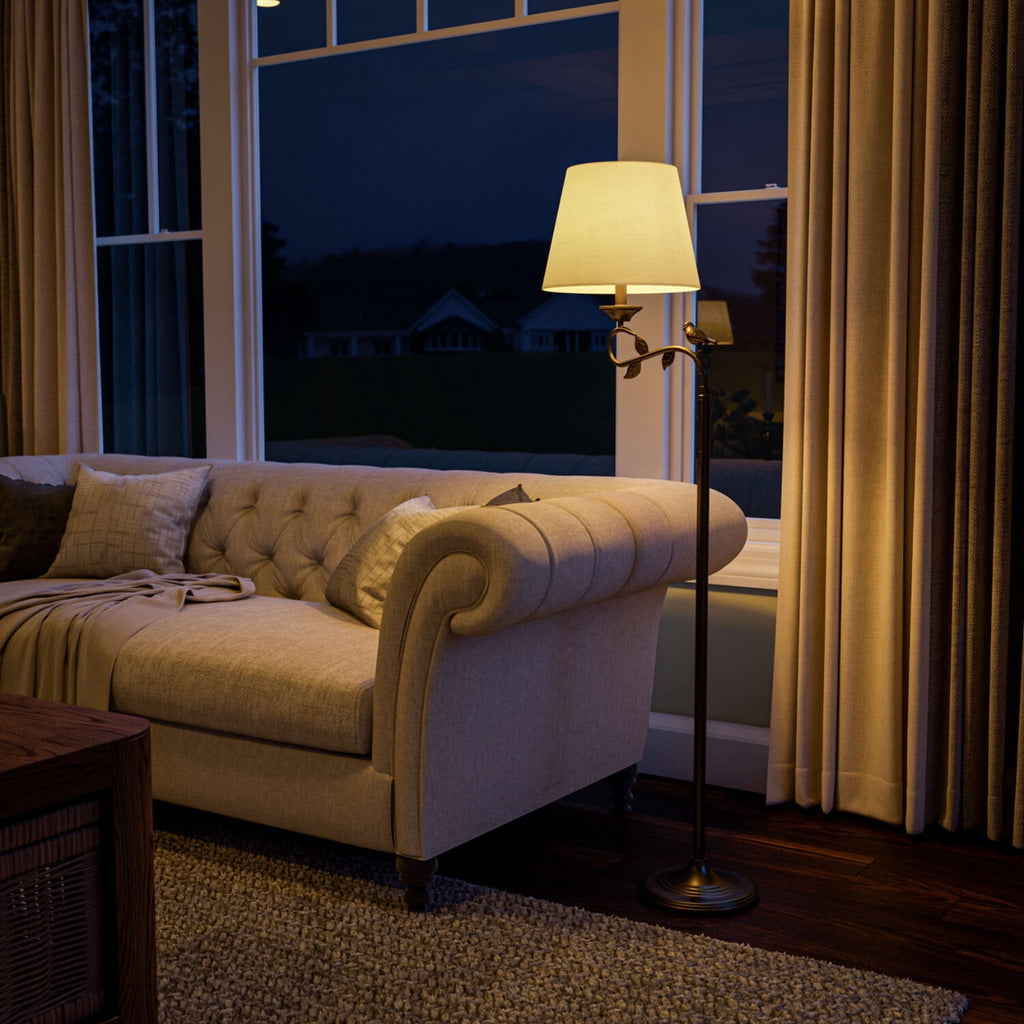 Cozylumi™ Birdsong 60'' Dimmable Floor Lamp with Oatmeal Fabric Empire Shade