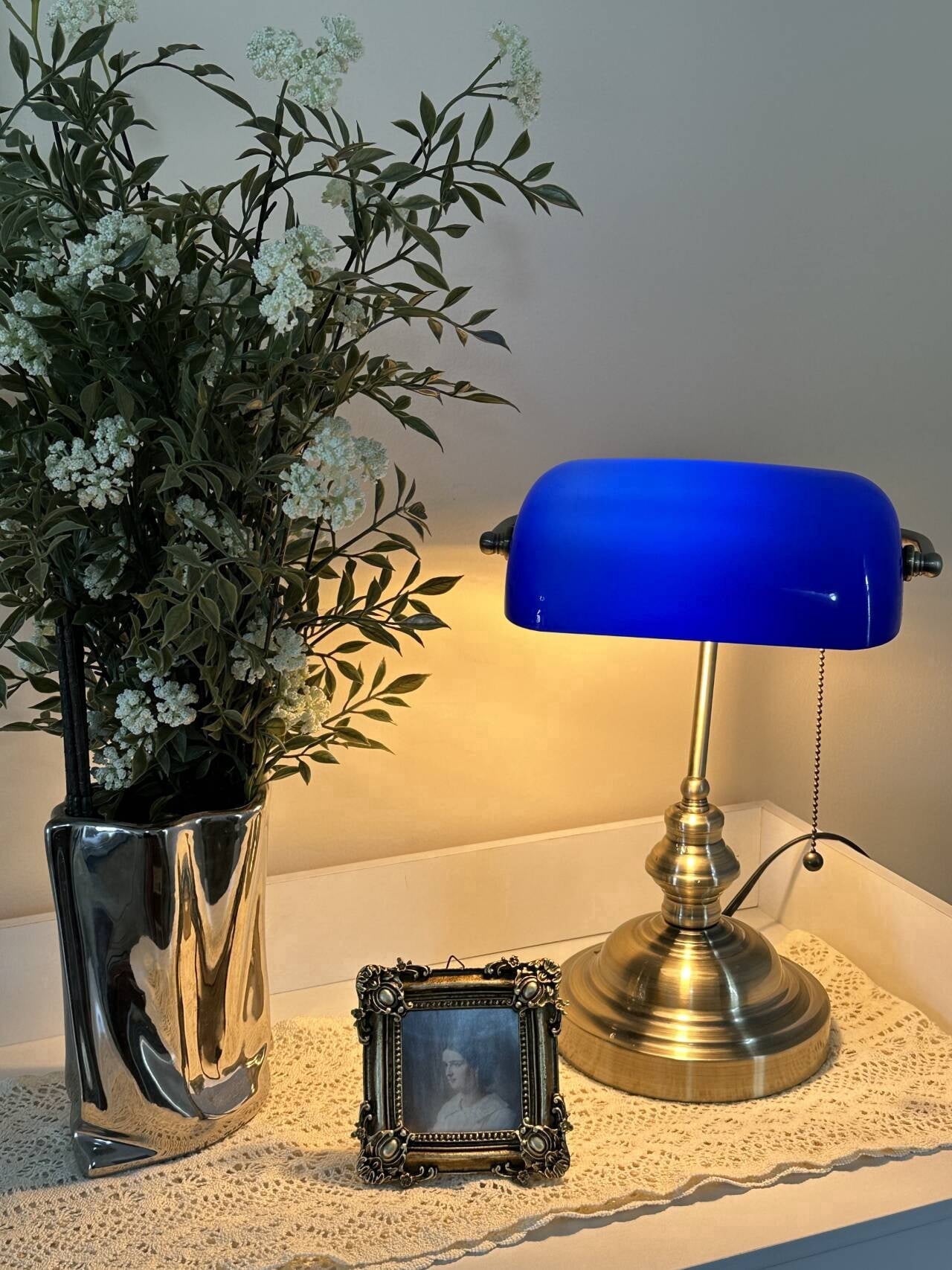 Cozylumi™ Novaretro Vintage Green Glass Bankers Floor Lamp with Adjustable Arm & Pull