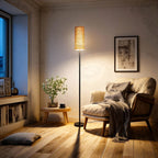 Cozylumi™ Coliware 63 Rattan Floor Lamp, Black Modern Standing Lamp with Pull Chain