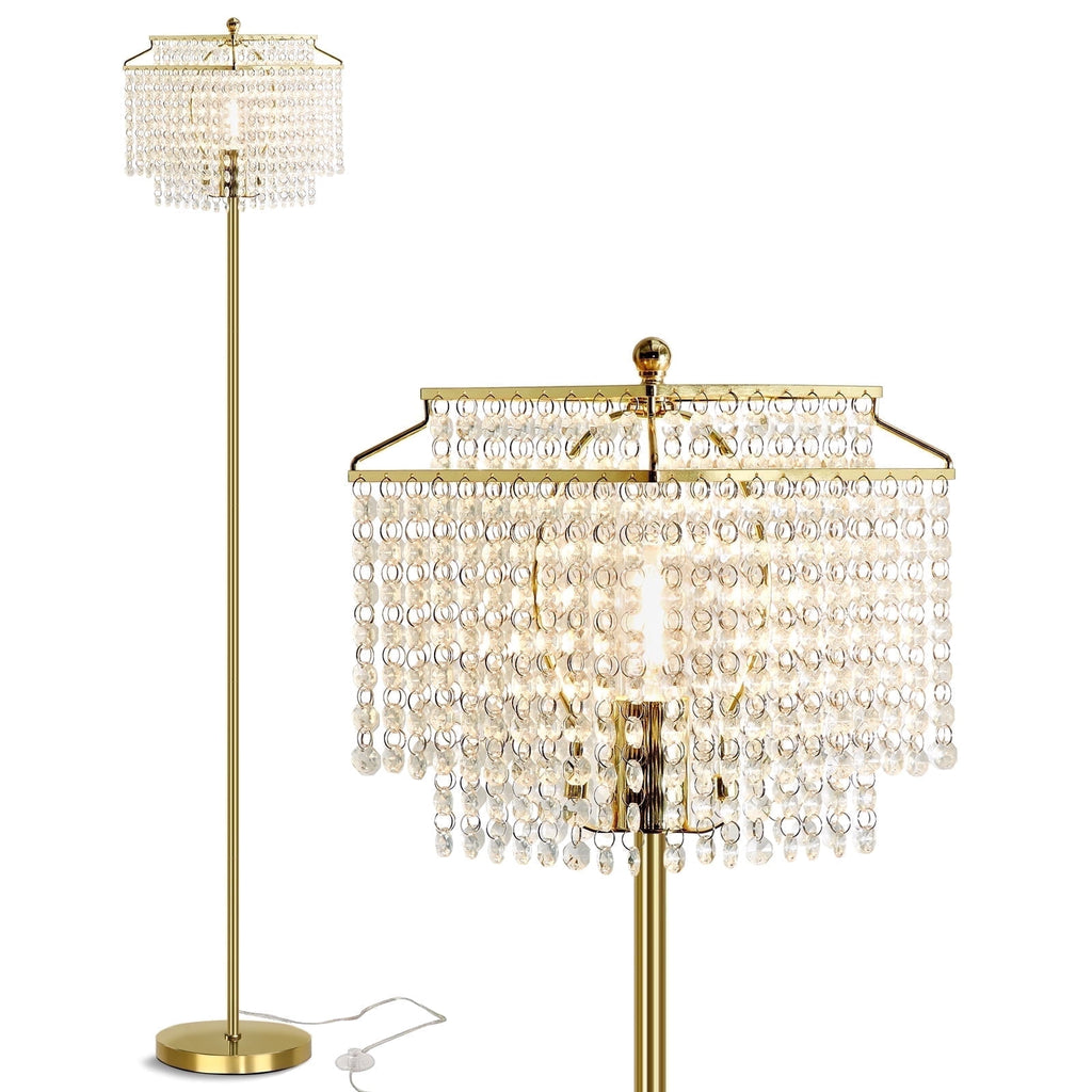 Cozylumi™ Gold Crystal Floor Lamp , Modern Standing Lamps with Double-Layer Lampshade