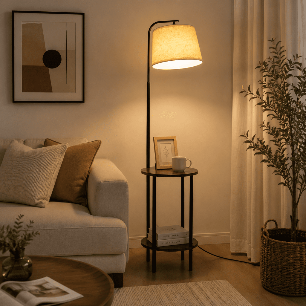 Cozylumi™ DEWENWILS Floor Lamp with Table for Living Room, 62in Rustic Farmhouse Wooden