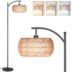Cozylumi™ 63'' Dimmable Arc Rattan Floor Lamp, Black Standing Lamp with Rattan & Fabric
