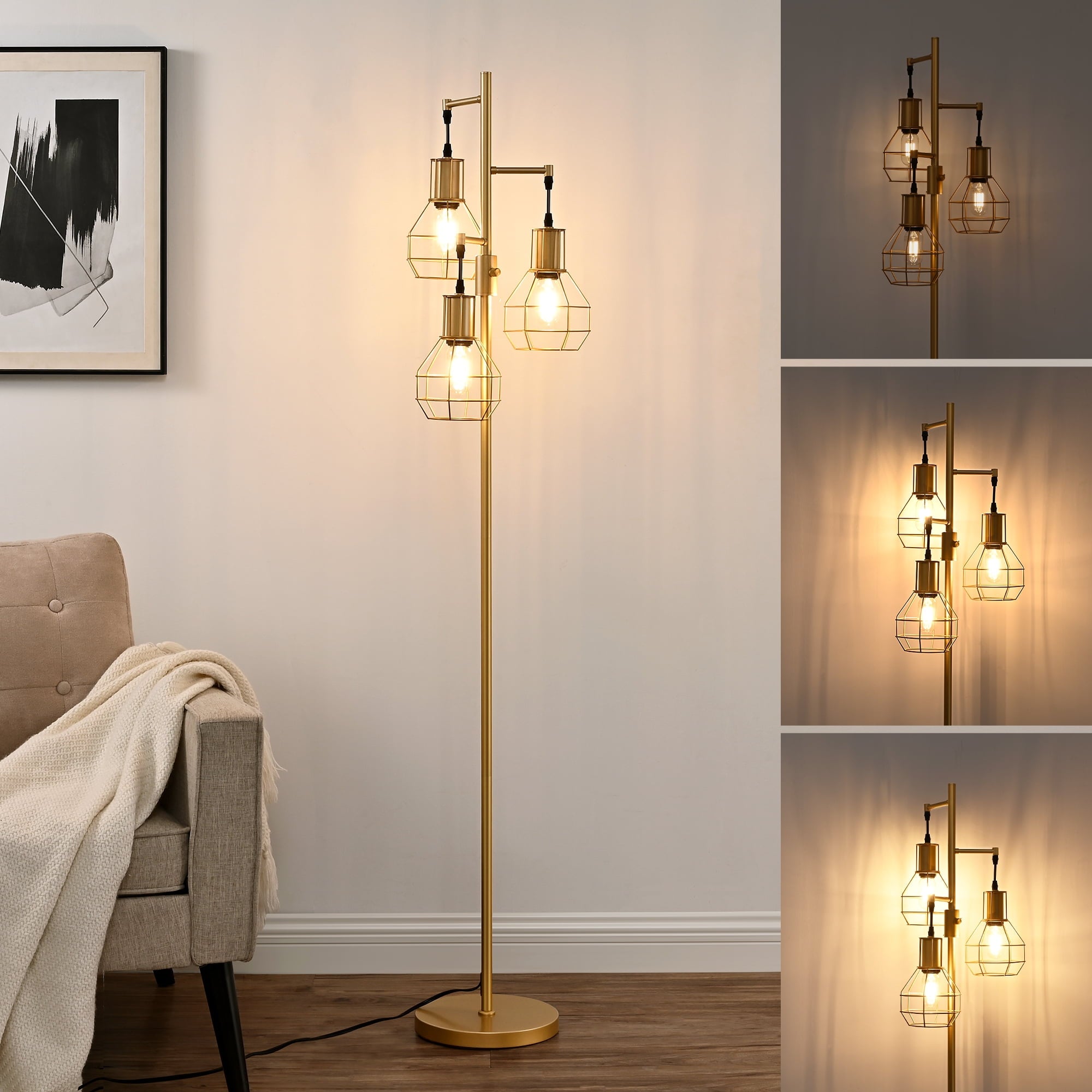 Cozylumi™ 62in Industrial Black Floor Lamps for Living Room, Dimmable, Metal Standing