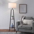 Cozylumi™ Etagere 62" Matte Black Mid-Century Style Floor Lamp, with 2 Wood Shelves