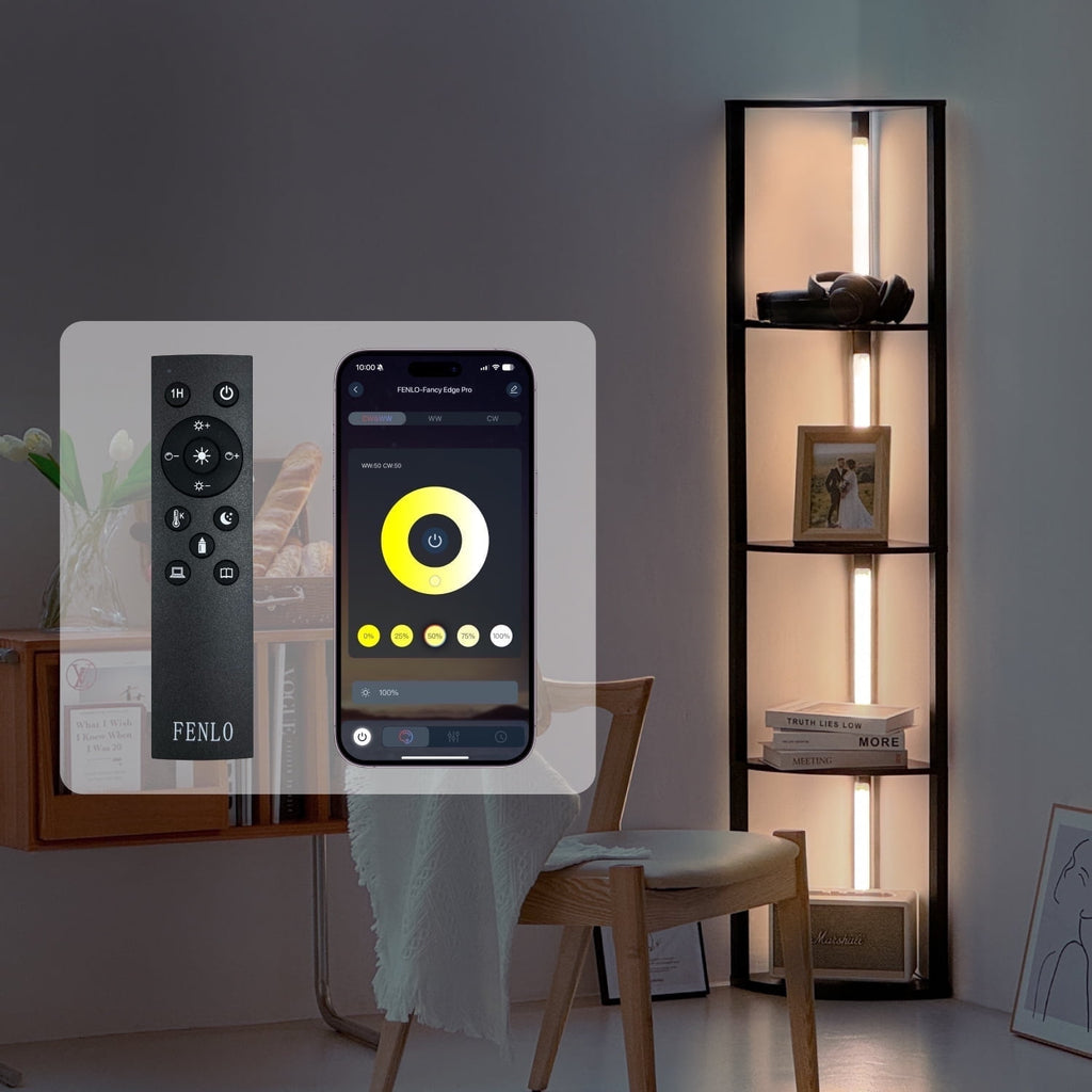 Cozylumi™ FENLO LED Floor Lamp with Shelves, Dimmable Color-Changing 4-Tier Display