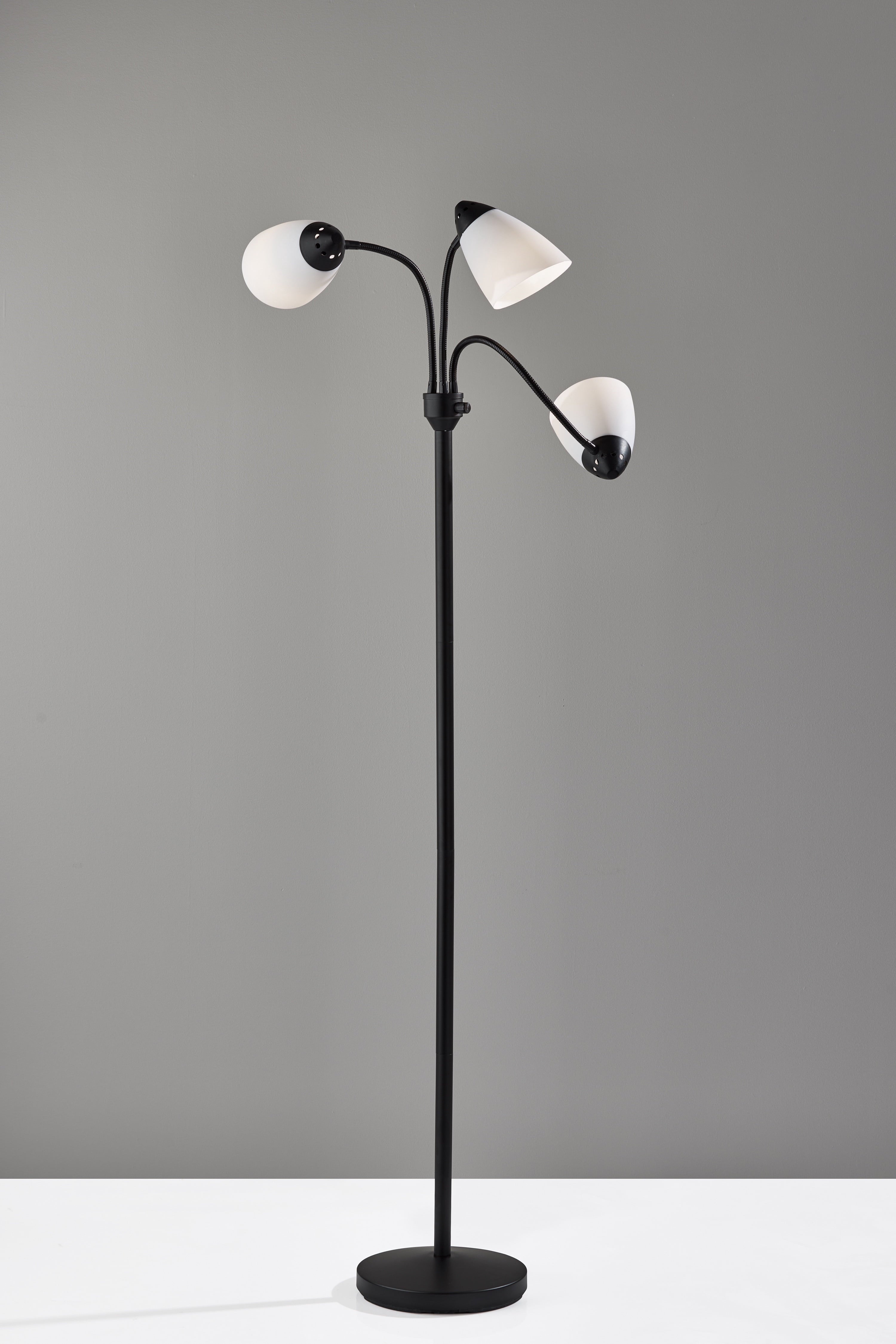 Cozylumi™ 3-Head Adjustable Floor Lamp, Black with White Plastic Shades, 68 in