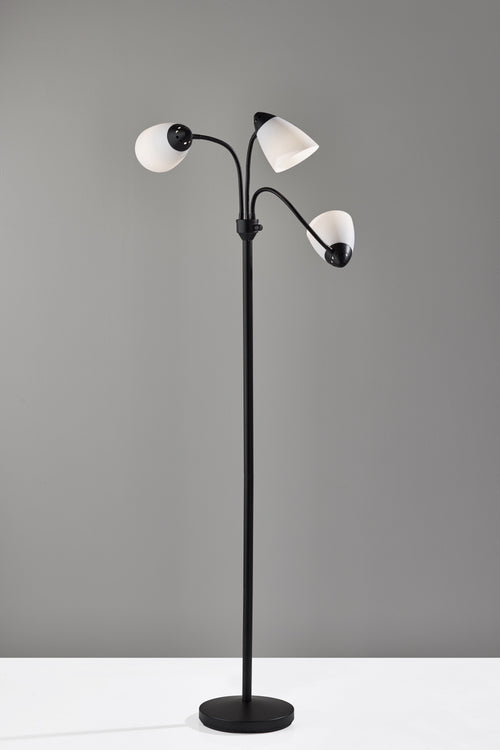 Cozylumi™ 3-Head Adjustable Floor Lamp, Black with White Plastic Shades, 68 in