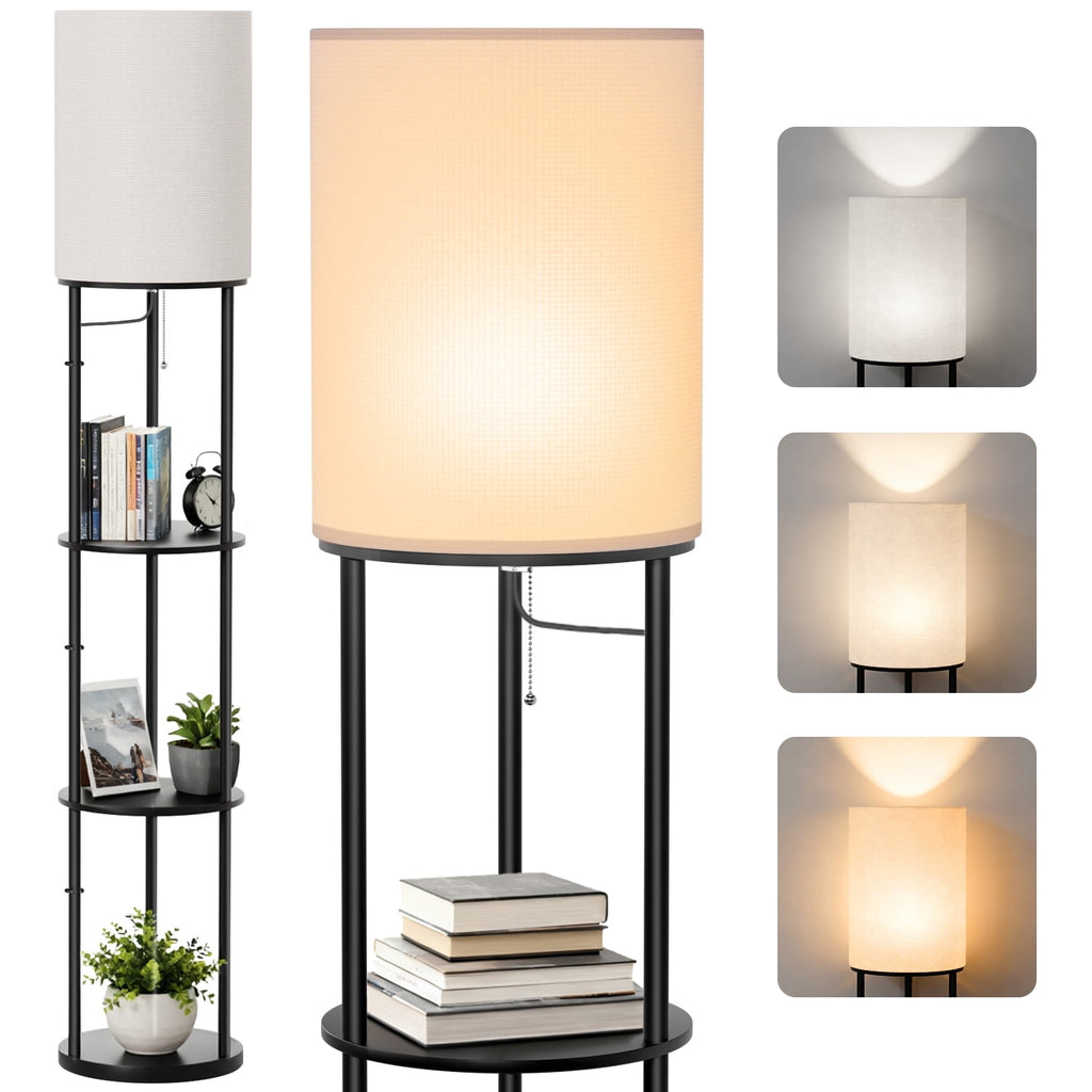 Cozylumi™ Foukus 63" Round Shade Floor Lamp with Shelves: Lamp for Living Room with 3