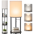 Cozylumi™ Foukus 63" Round Shade Floor Lamp with Shelves: Lamp for Living Room with 3