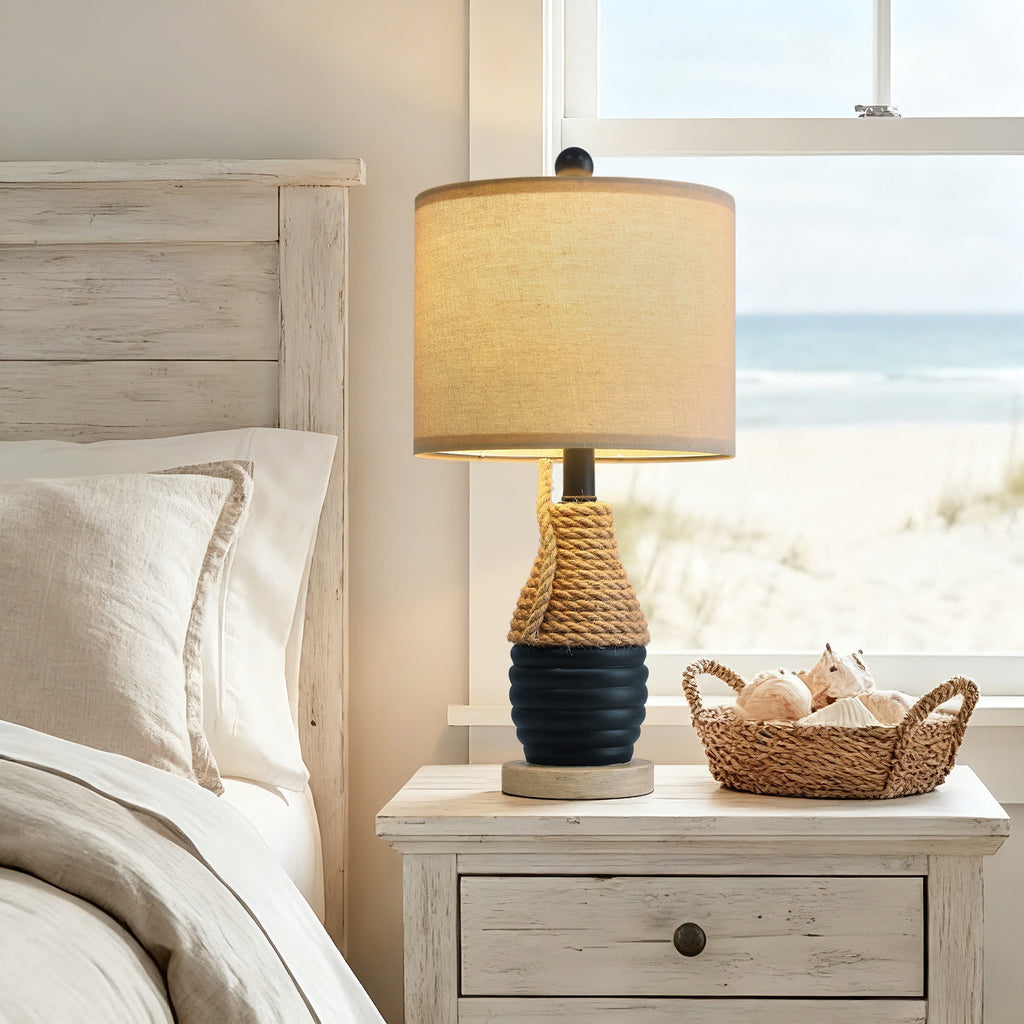 Cozylumi™ Farmhouse Table Lamp for Living Room Bedroom 20" Coastal Navy Blue