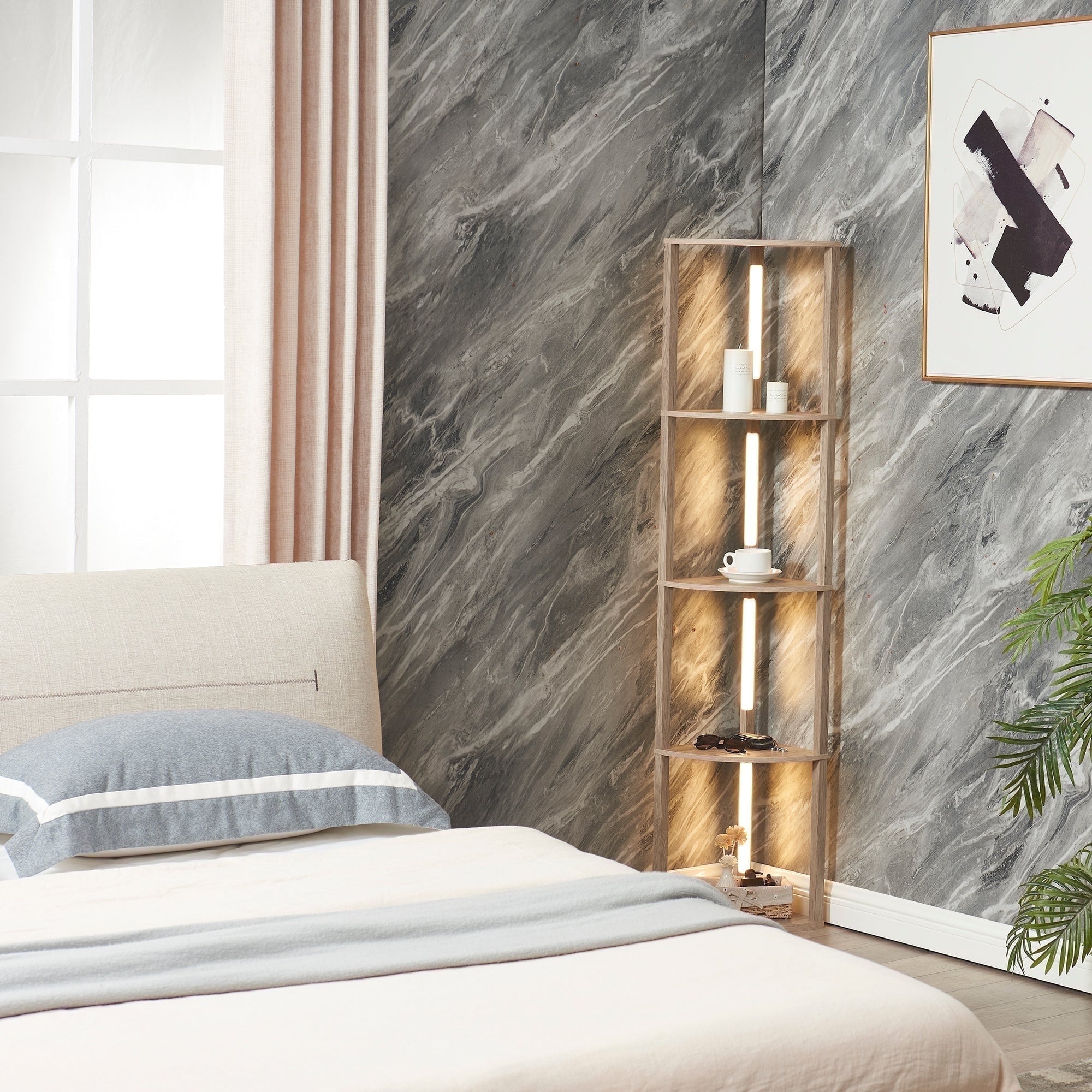 Cozylumi™ FENLO LED Floor Lamp with Shelves, Dimmable Color-Changing 4-Tier Display