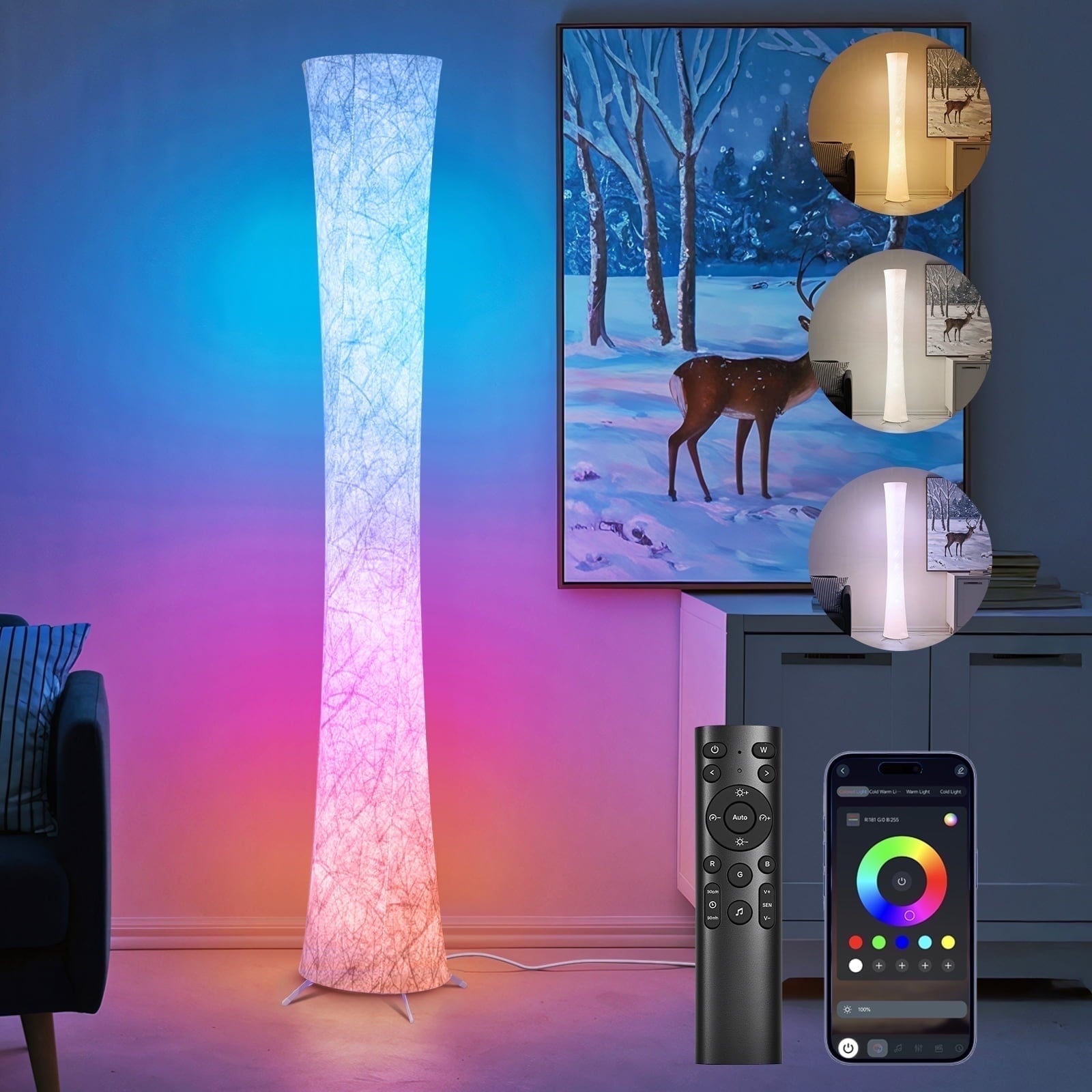 Cozylumi™ Floor Lamp, 61'' Smart RGB LED Corner Lamp with Music Sync and 16 Million DIY